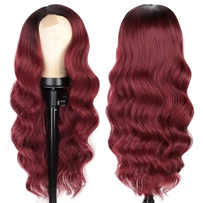 Striking 24 Inch Skunk Stripe Wavy Womens Lace Front Wig - Middle Part Synthetic Hair Wigs Perfect for Daily or Party Use