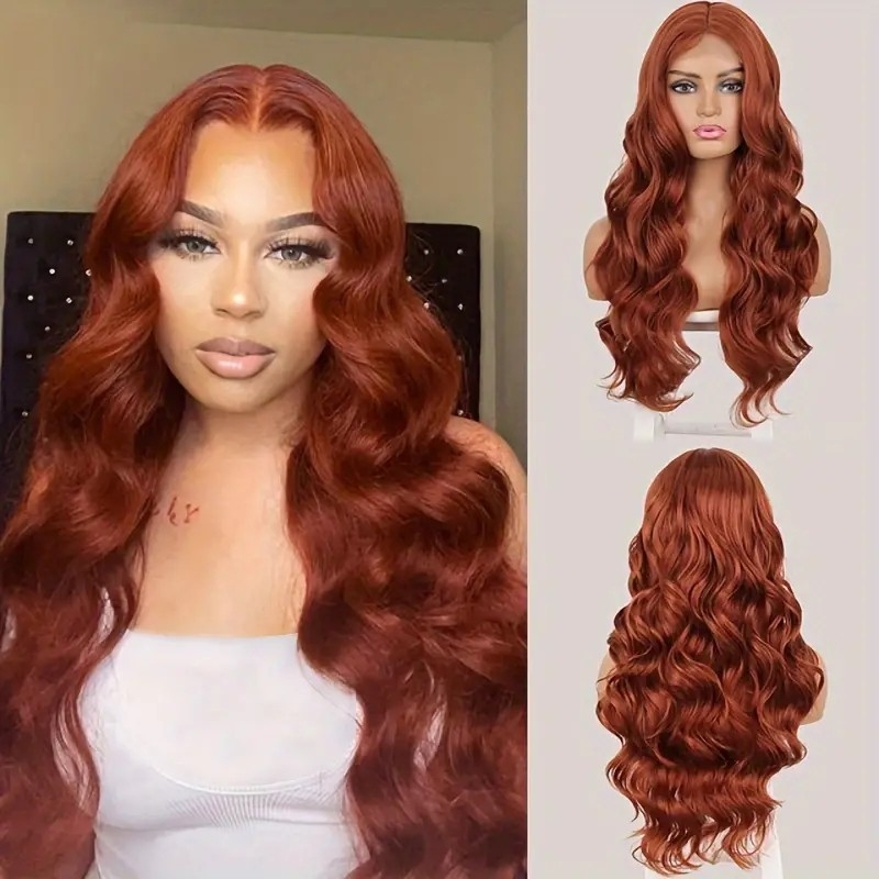 Golden-Colored Synthetic Wig with Long Natural Waves - Middle Part Hair Wig for Women Ideal for Daily or Party Wear