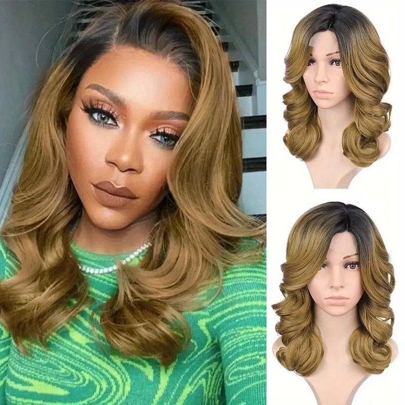 Short Curly Bob Lace Front Wig with Body Waves - Synthetic Heat Resistant Full Wig for Women with Side Part