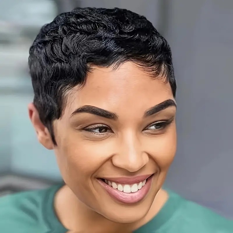 Human Hair Wig Short Natural Straight Pixie Cut Wig With Bangs Classic Unisex Style No Age Limit 180%