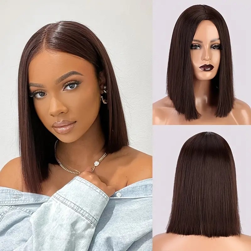 Black Wig Shoulder Length Bob Wig Straight Synthetic Wig For Women Daily Wear Synthetic Bob Wig 14 Inch