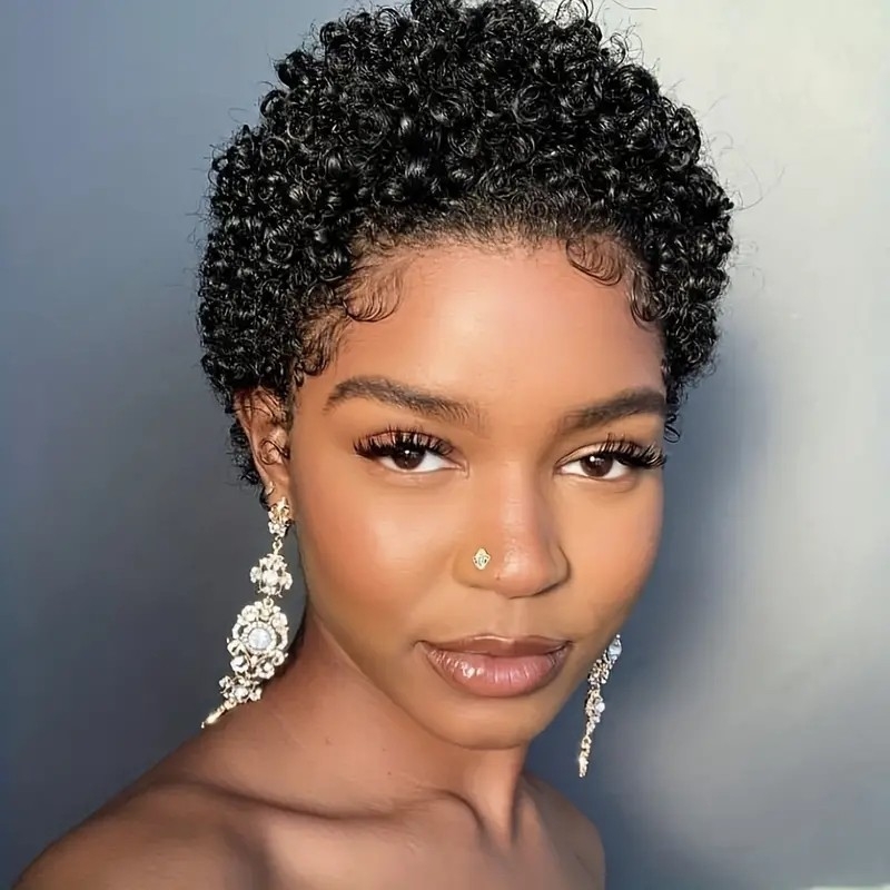 4 Inch Short Pixie Cut Wigs Short Curly Human Hair Wigs For Women Remy Brazilian Human Hiar Wigs 180% Density Afro Curly Short Human Wigs