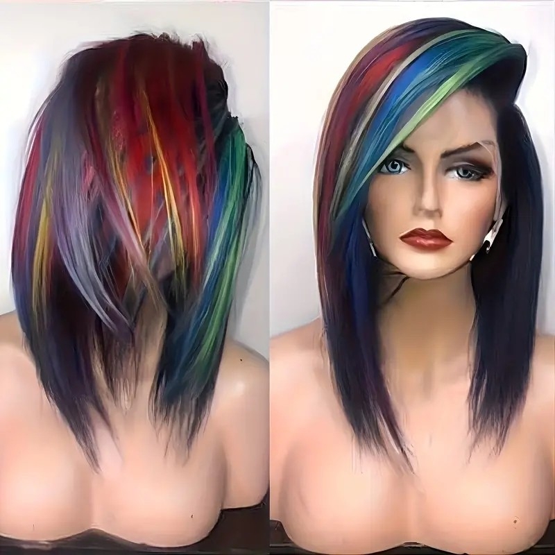 Colorful Highlighted Side-Parted Straight Synthetic Wig - Beginner Friendly