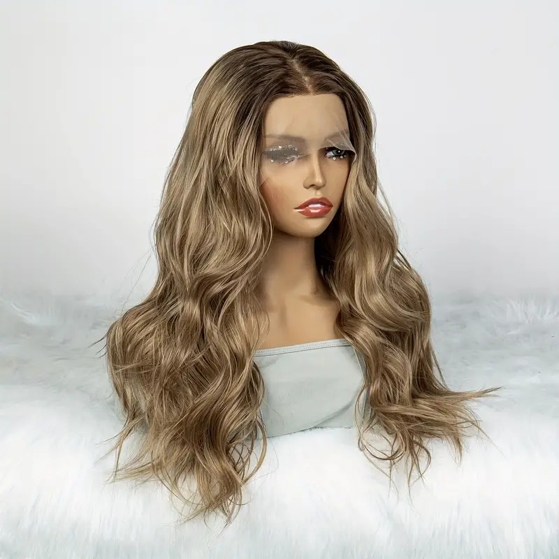 Black Ombre Blonde T Part Lace Front Wigs Synthetic Long Body Wave 13*4*1 Lace Front Wigs For Women For Daily Party Halloween Use