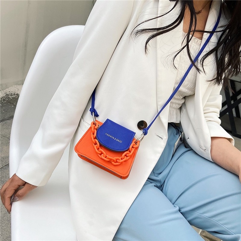 Summer Clashing Color Mini Small Bag 2020 New Fashion Online Red Foreign Style Single Shoulder Trendy Shoulder Bag Chain Small Square Bag