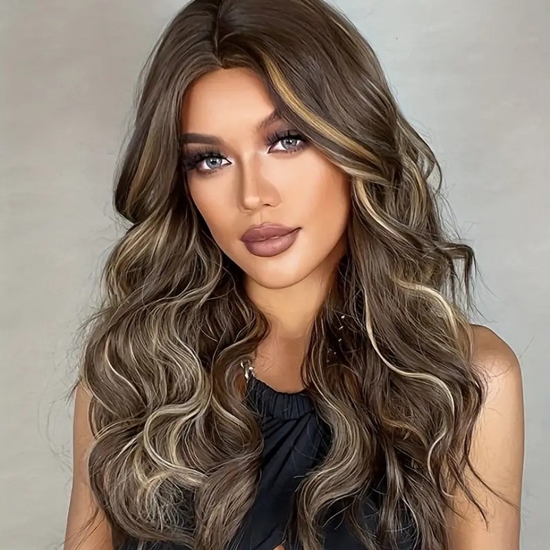 24-Inch Long Wavy Ombre Blonde Synthetic Wig - Deep Waves - Middle Part