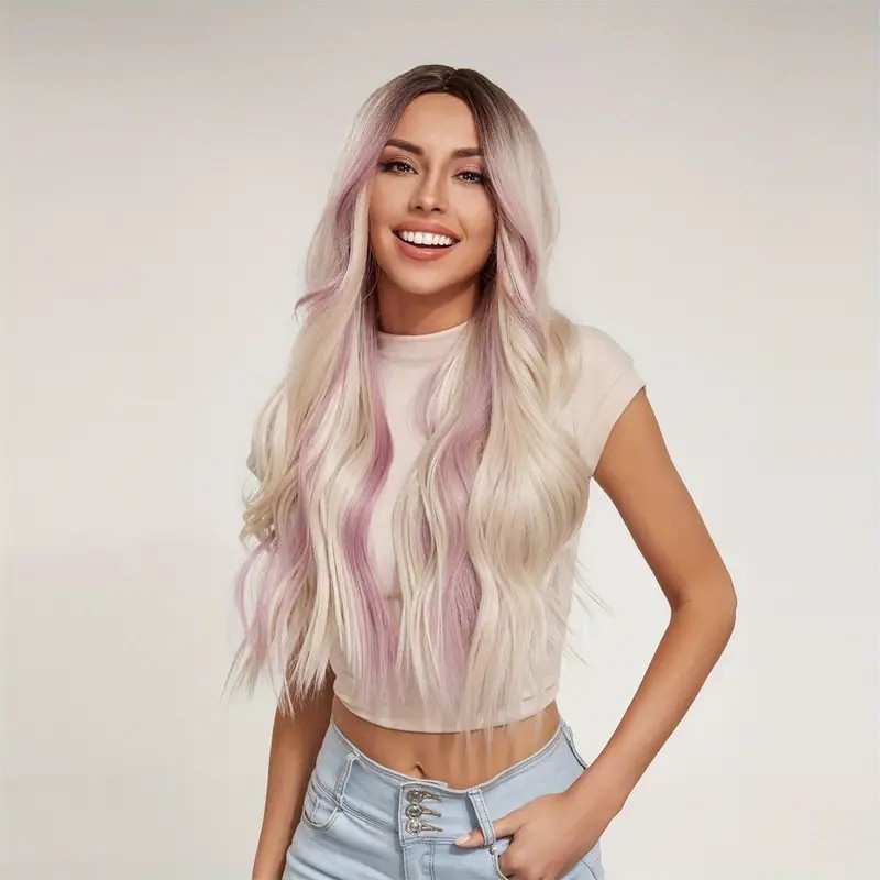 Long Ombre Wave Wig - Synthetic Hair - Loose Waves With Bangs - Beginner Friendly