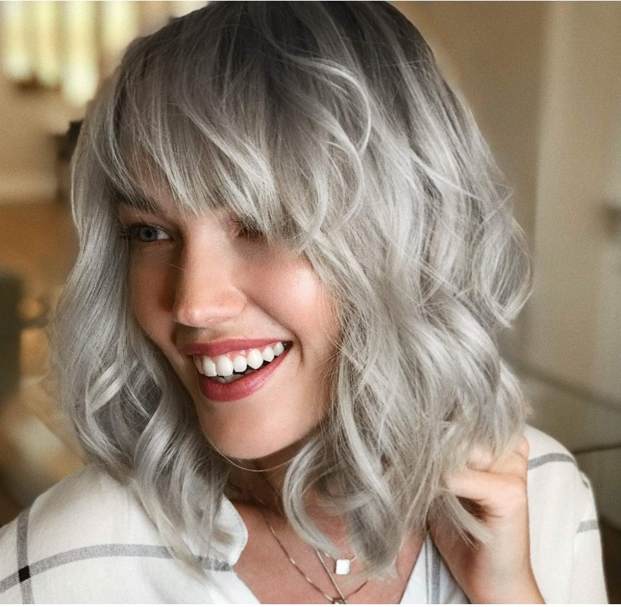 Bob Head Wig European and American Short Curly Gradient Silver Gray Rose Net Synthetic Wig Cap