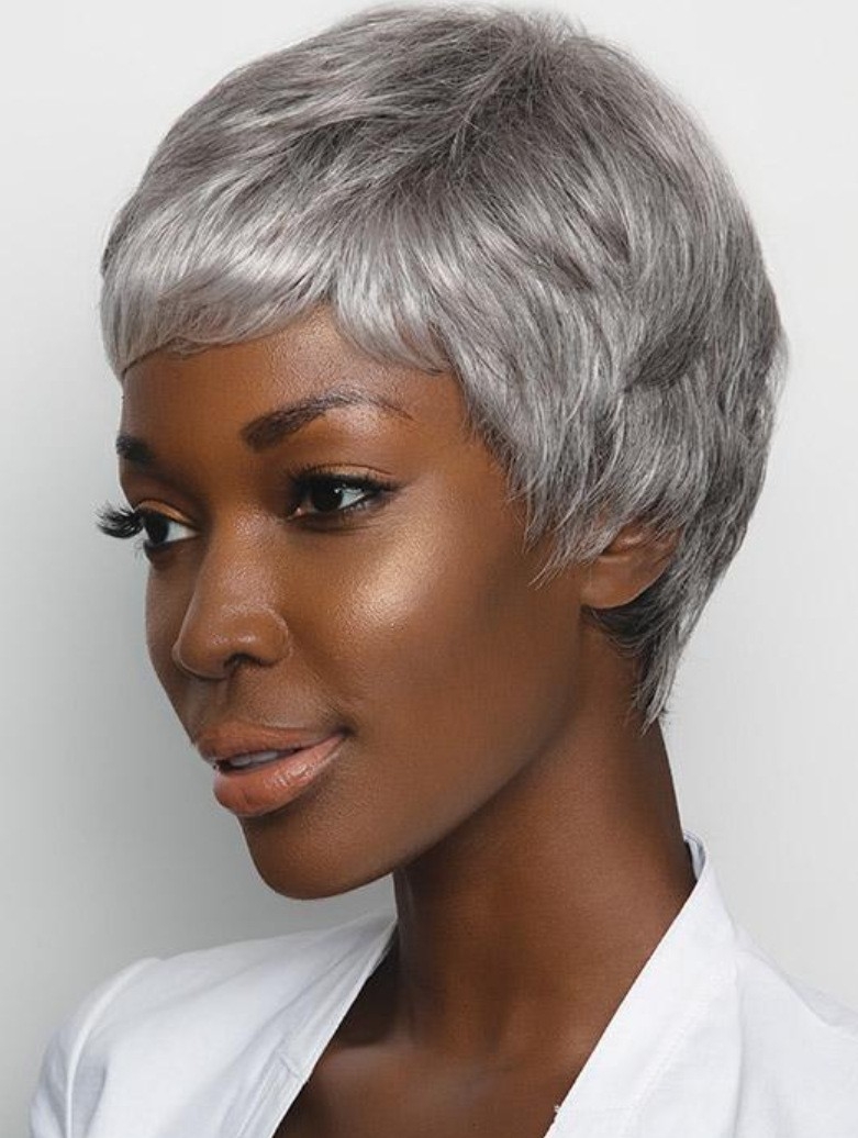 Cross-Border Wig European and American Short Silver Gray Mechanism Synthetic Wig Cap Pixie Cut Wig