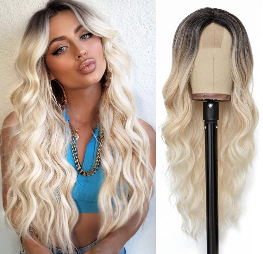 Cross-Border Synthetic Wig European and American Women&#039;s Long Curly Hair with Ombre Color Front Lace Wig Cap Wigs