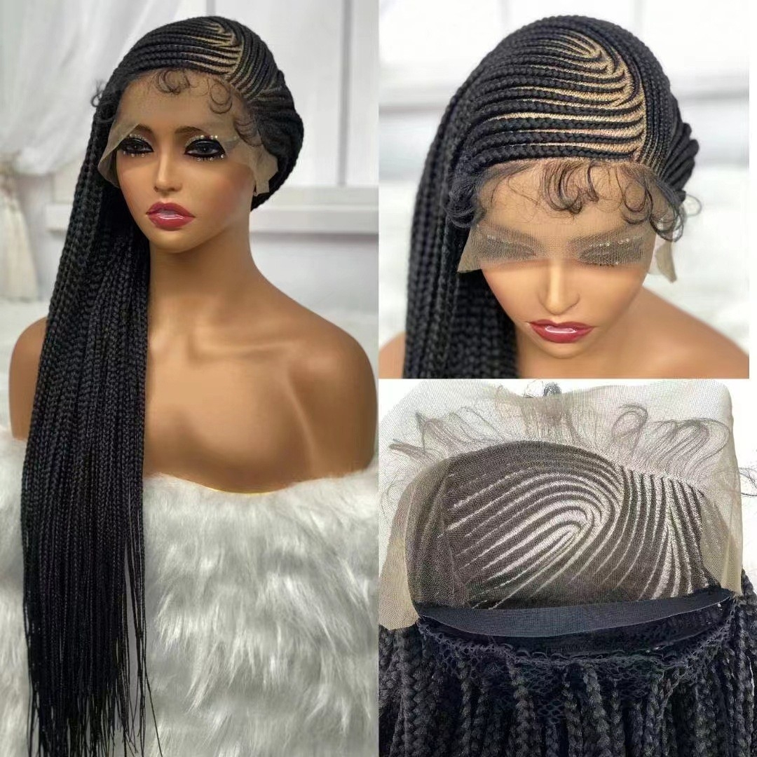 Cross-Border New African Hair Braid Wig Wig European and American Women&#039;s Long Straight Hair Synthetic Lace Wig Cap