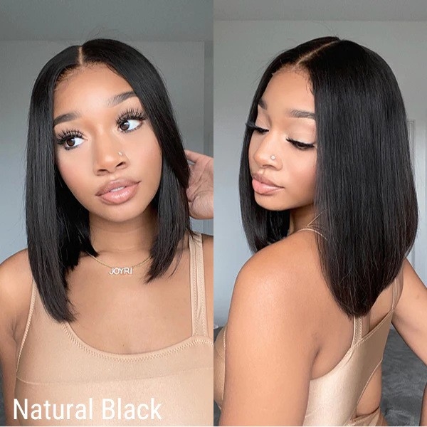 Real Hair Bob Wig - European and American Short Wig with 4x4 Lace Cap