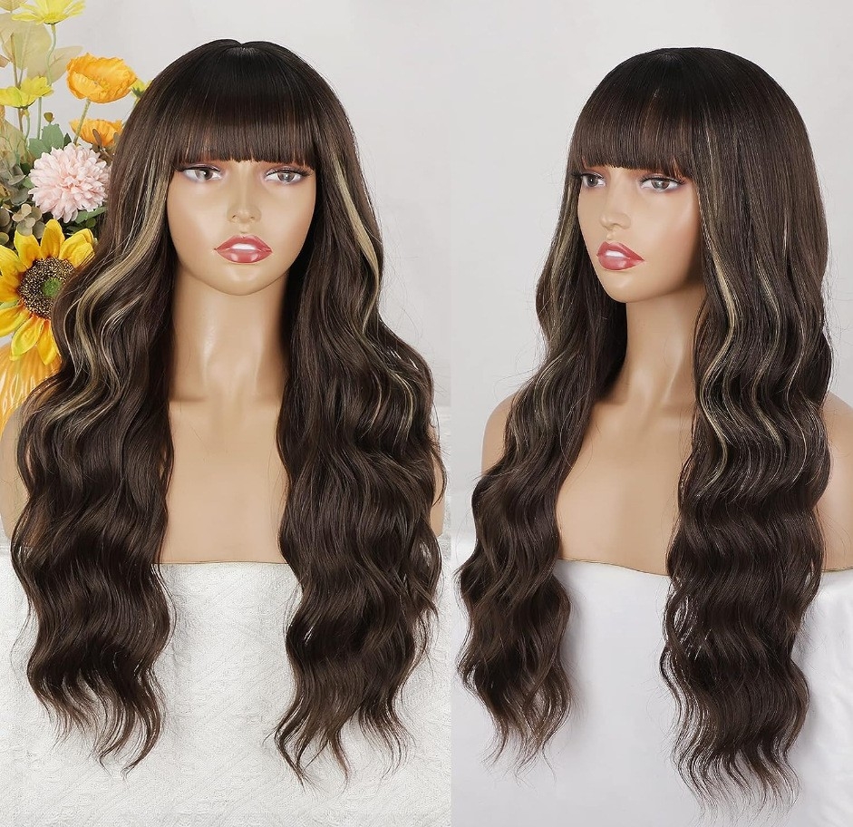 European and American Women&#039;s Synthetic Wig - Long Curly Hair with Bangs and Waves