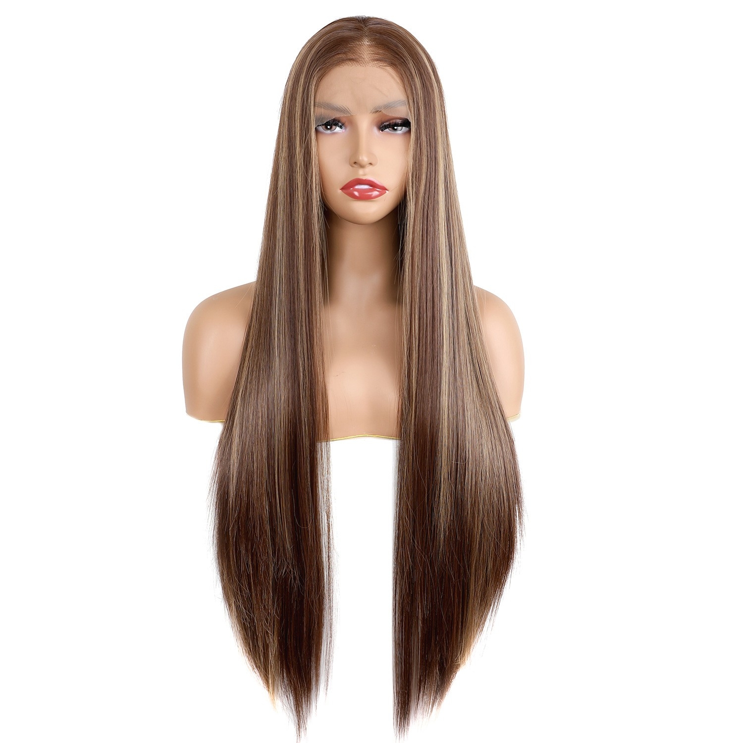 Factory Wholesale Highlight Wig - European and American Women&#039;s Long Straight Hair with Middle Part