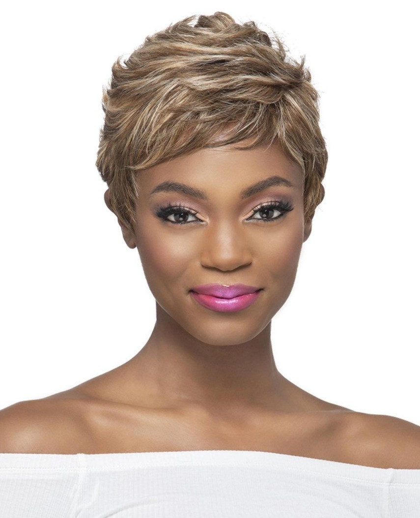 Cross-Border Synthetic Fiber Wigs Hair European and American Women&#039;s Short Straight Mixed Color Pixie Cut Wigs