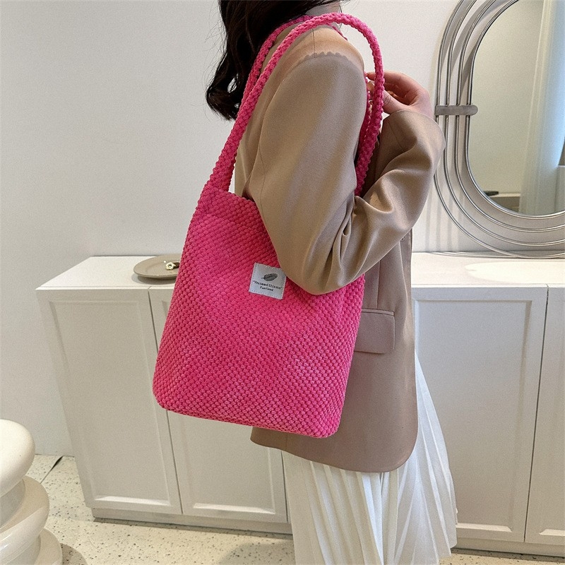 2023 Fashion Single Shoulder Bag New Women&#039;s Bag Canvas Bucket Bag Chenille Letters Solid Color Leisure Handbag