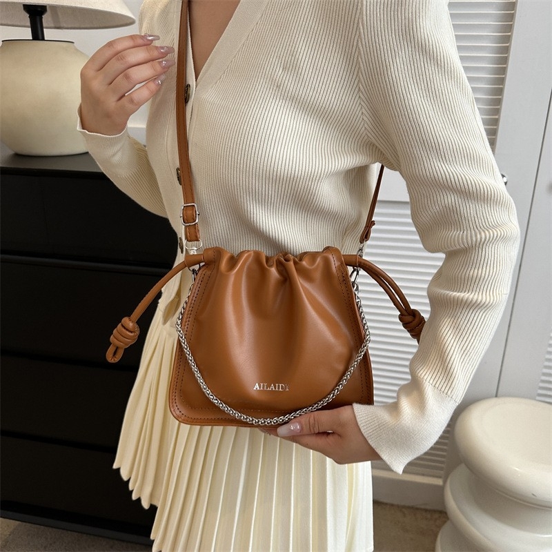 Cloud Underarm Bag, 2023 New Solid Color Drawstring Pleated Handheld Single-Shoulder Bag, Crossbody Textured Bucket Bag