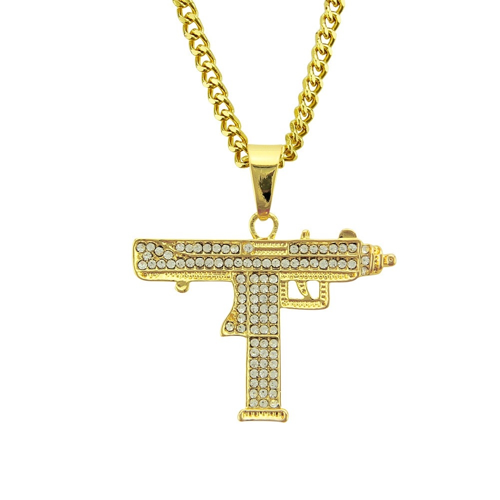 Gold Uzi Gun Necklace - Hip Hop Bling Jewelry Accessory