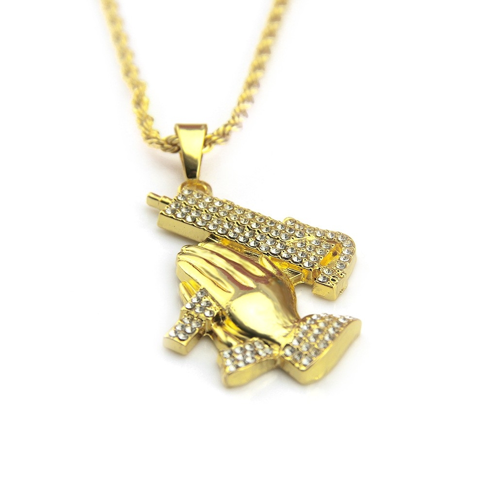 Praying Hands Gun Necklace - Hip Hop Statement Jewelry