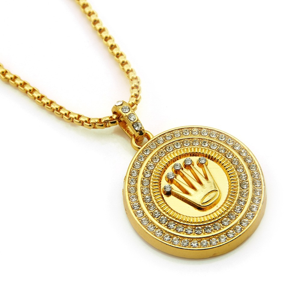 Crown Circle Pendant Necklace - Regal Hip Hop Jewelry