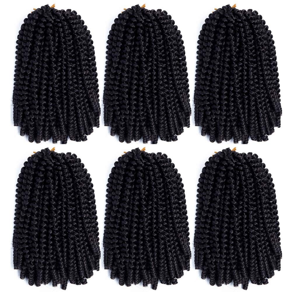 Spring Twist Hair 8inches 6Packs Bomb Spring Twist Crochet Braiding Hair Passion Twist Hair Crochet Braids Crochet Box braids Hair for Black Women(8inch,6packs, 1B)