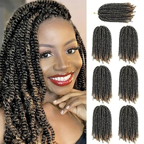 7 Packs Spring Twist Hair 8 Inch Fluffy Spring Twist Crochet Braiding Hair Bomb Twist Spring Crochet Hair for Black Women Hair Extensions 15 Strands 55g/Pack(8 inch, 1B)