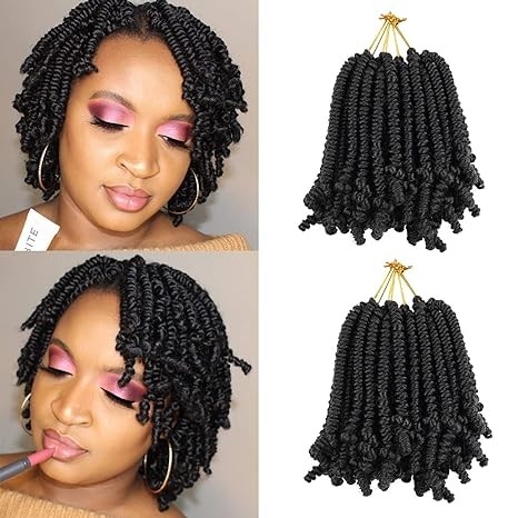 ELLUSE Bob Spring Crochet Hair - Short Passion Twist Bomb Twist,Pretwisted Spring Twists Synthetic Braiding Hair Extensions For Black Women (6 Inch Bob Spring (Pack of 4), 1B)