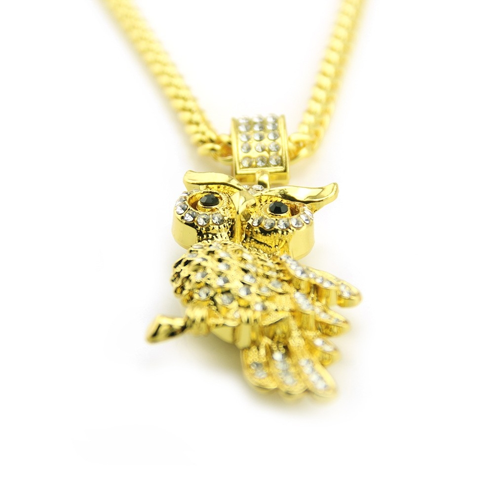 Rhinestone Owl Necklace - Hip Hop Animal Jewelry