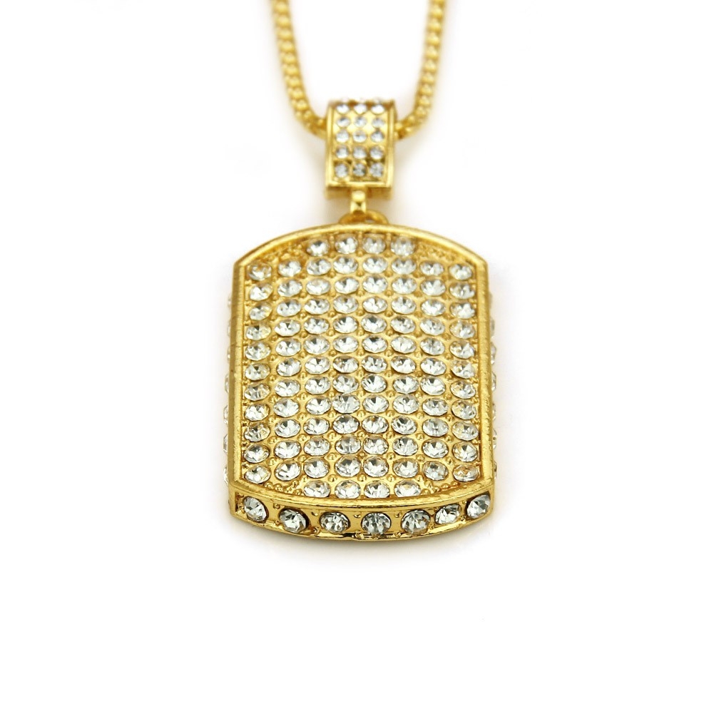 Rhinestone Military Tag Necklace - Urban Hip Hop Jewelry