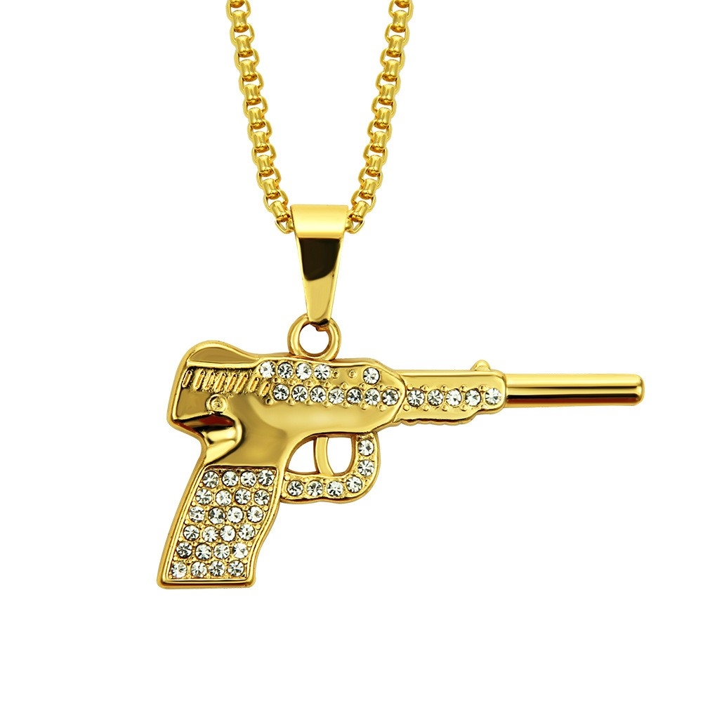 Rhinestone Gun Necklace - Cool Hip Hop Accessory for Men