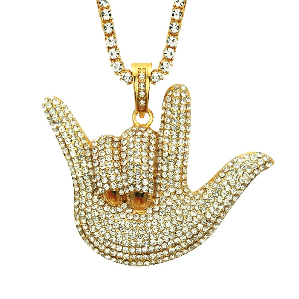 Single Diamond Finger Gesture Necklace - Symbolic Hip Hop