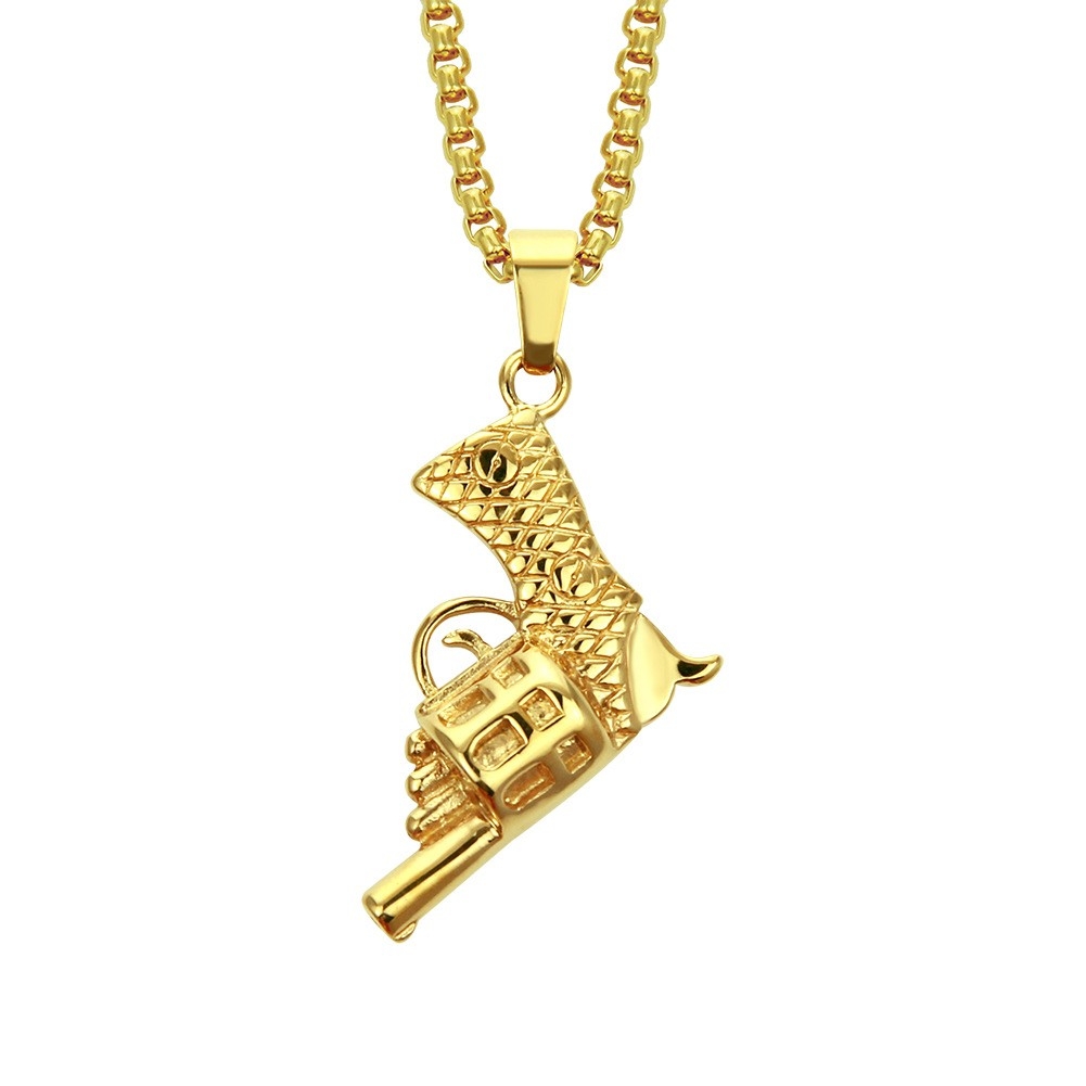 Stainless Steel Gun Necklace - Edgy Hip Hop Accessory