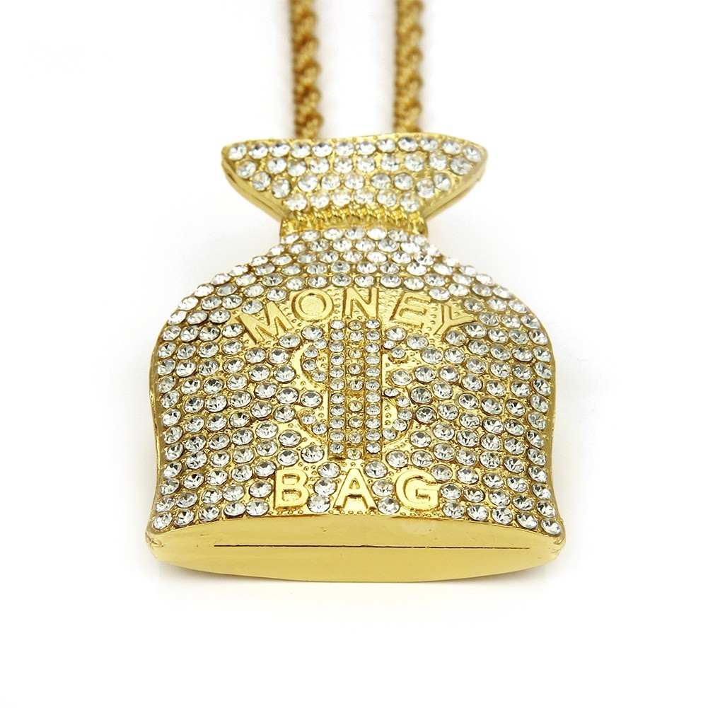 Rhinestone Money Bag Necklace - Bling Hip Hop Jewelry