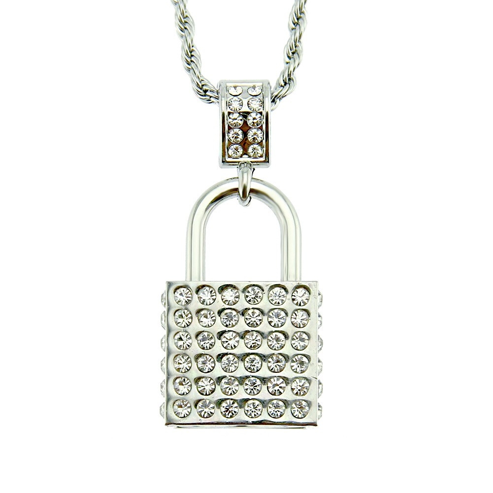 Couple&#039;s Lock Pendant Necklace - Romantic Rhinestone Accessory