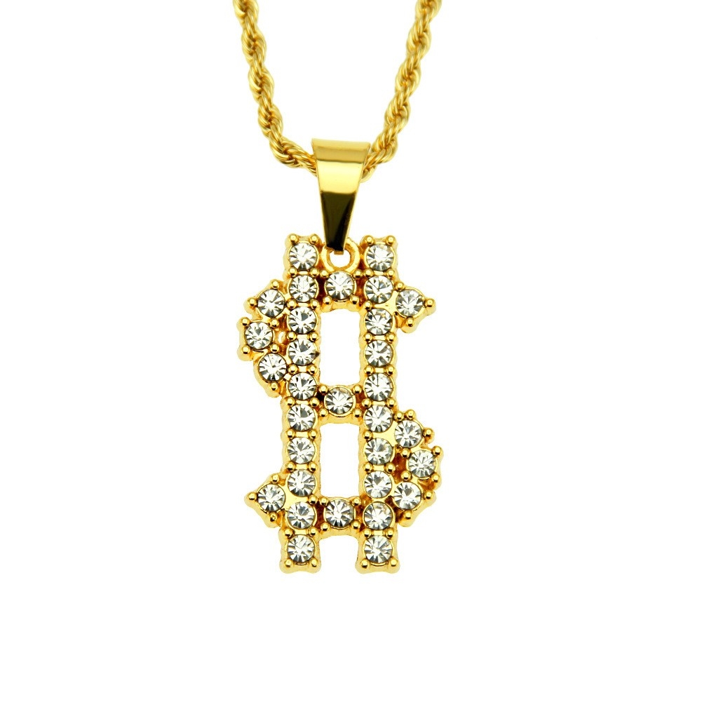 Rhinestone Dollar Sign Necklace - Bling Hip Hop Accessory