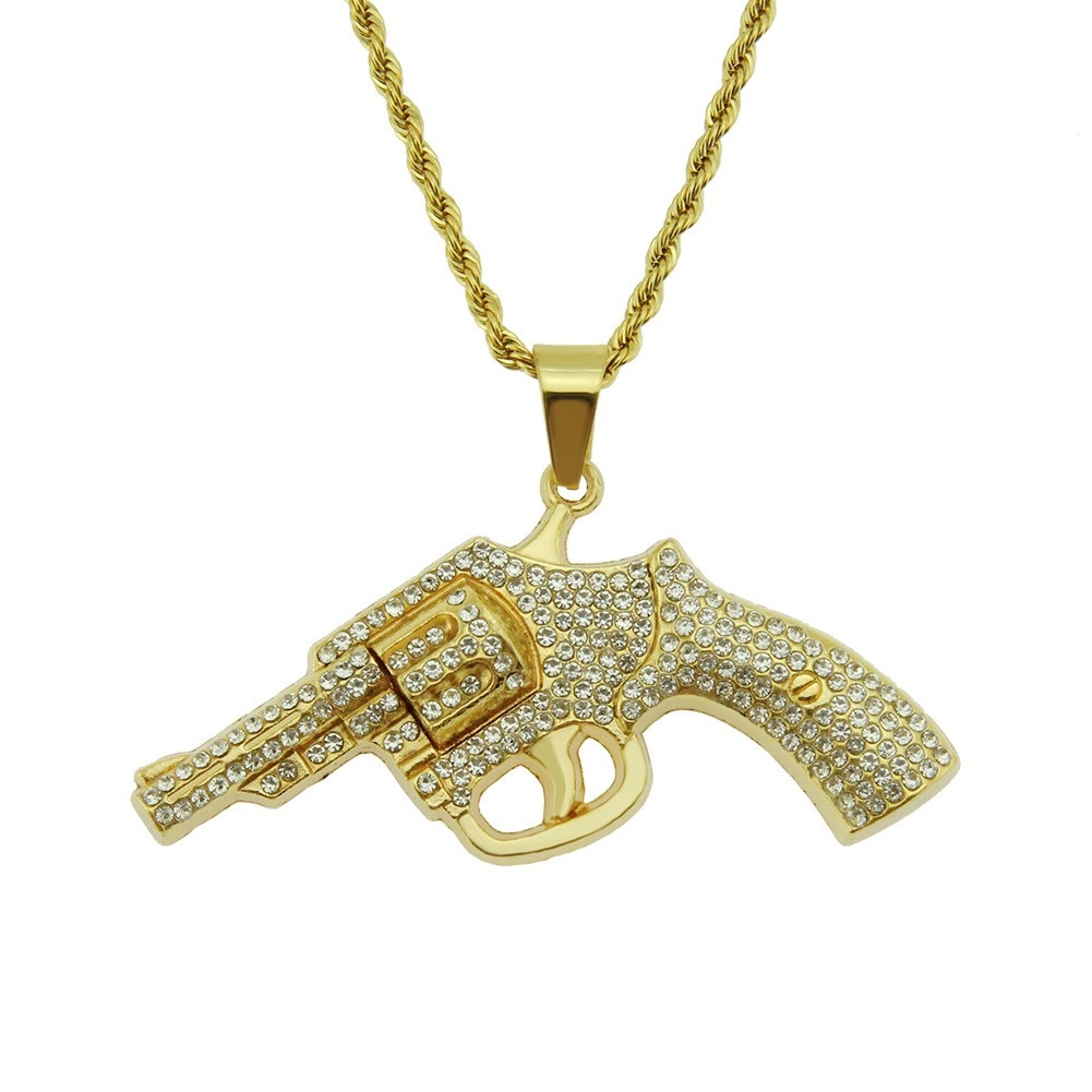 3D Revolver Pendant Necklace - Tactical Hip Hop Accessory for Men