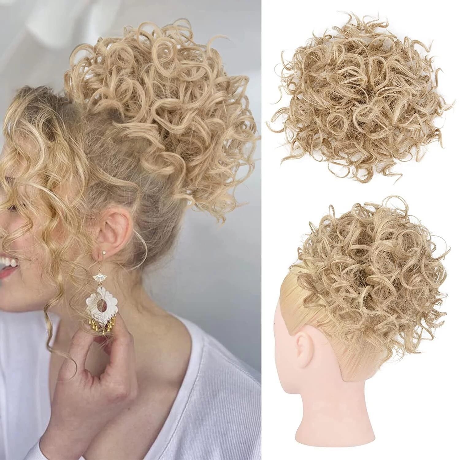 Wholesale European and American Cross-border Synthetic Hair Bun with Short Curly Drawstring Ponytail