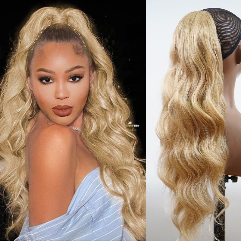 Wholesale European and American Cross-border Synthetic Drawstring Ponytail with Long Curly Waves