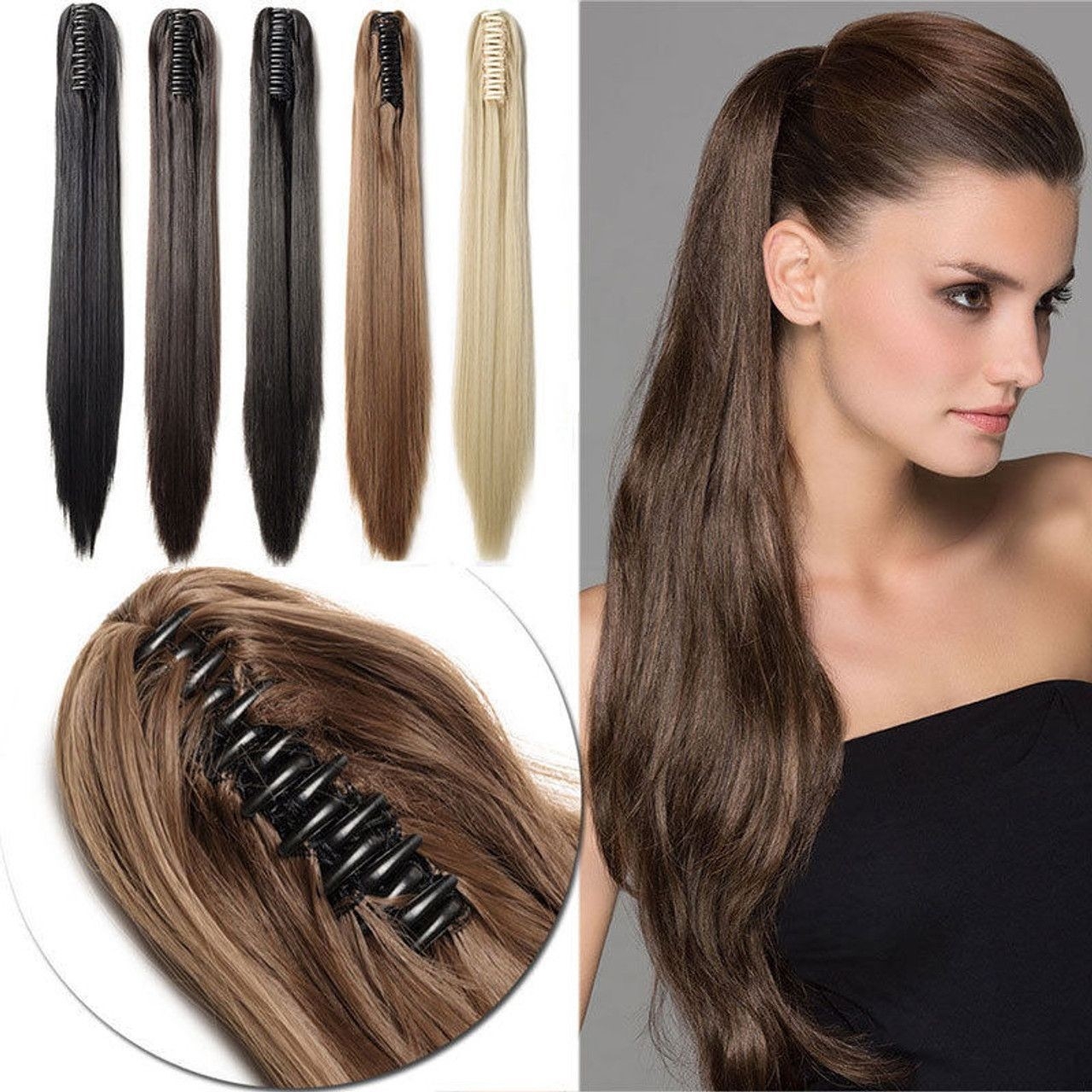 Wholesale Cross-border Synthetic Claw Clip Ponytail, 24 Inches, Long Straight Hair with Synthetic Fiber