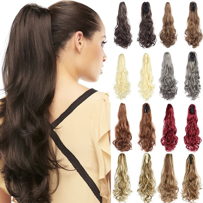 In-Stock Wholesale Cross-border European and American Synthetic Claw Clip Ponytail with Long Curly Synthetic Hair