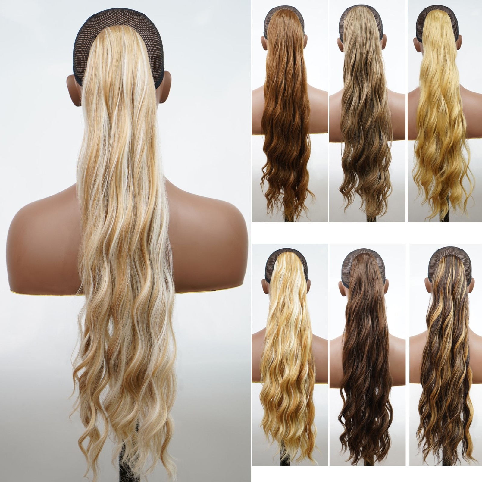 Wholesale European and American Cross-border Synthetic Fiber Drawstring Ponytail with Spiral Curls