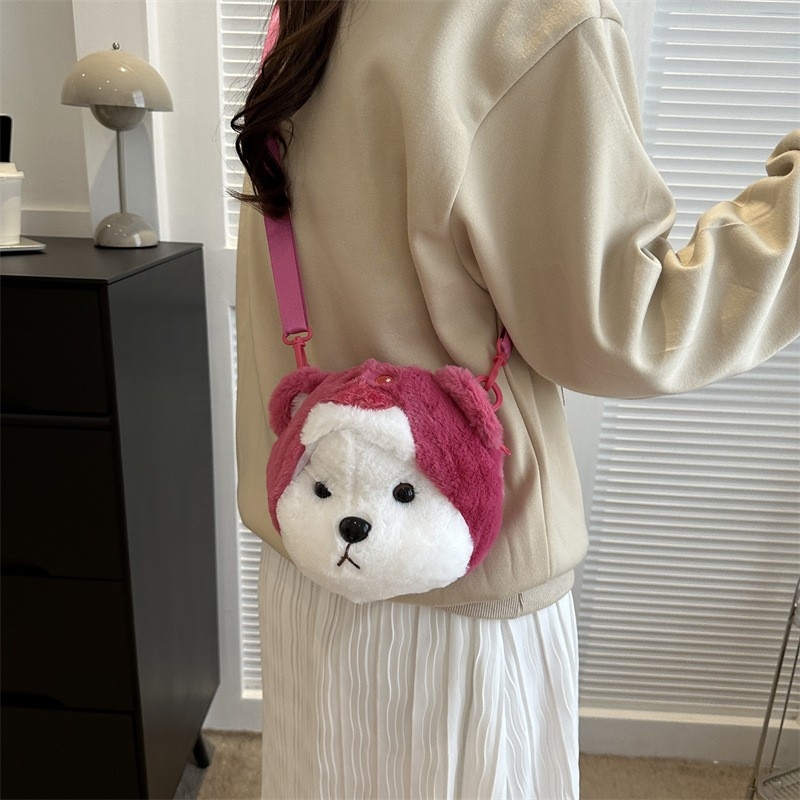 Plush Bag for 2023 Autumn, Cartoon-style Cute Girls&#039; Backpack with Rabbit and Frog, Ideal for Crossbody or Mobile Phone Bag