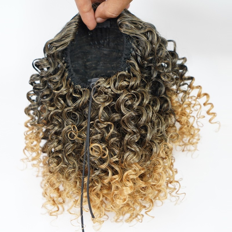 Wholesale cross-border European African wigs ponytail drawstring short kinky curly afro Ponytail