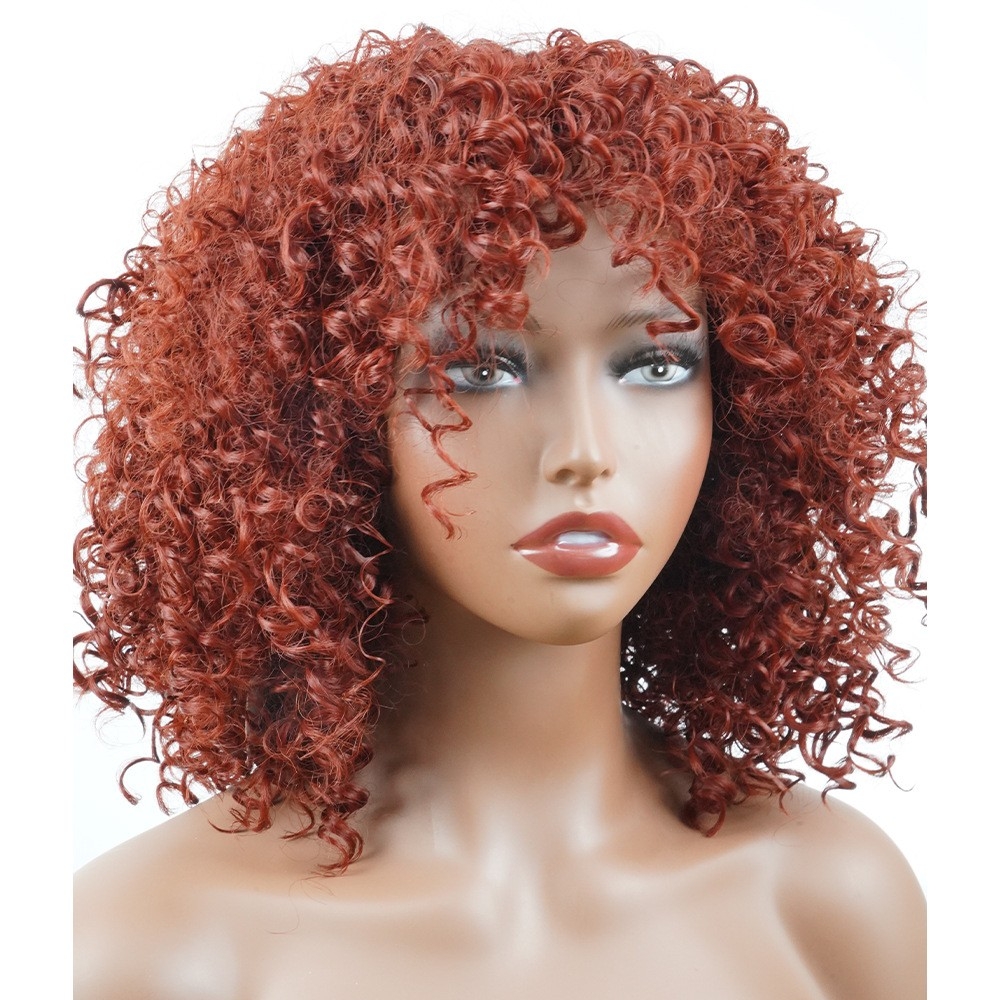 Factory wholesale high temperature silk wigs chemical fiber short curly hair afro kinky curly 350# head