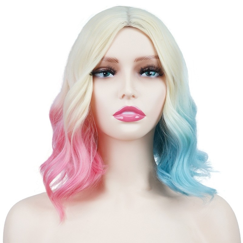 Wholesale European and American cross-border cosplay wigs Halloween seven-color short curly hair bob full head set