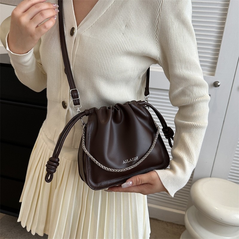 Cloud Armpit Bag 2023 New Style, Solid Color Drawstring Wrinkle Handheld Single Shoulder Bag, Stylish Crossbody Textured Bucket Bag