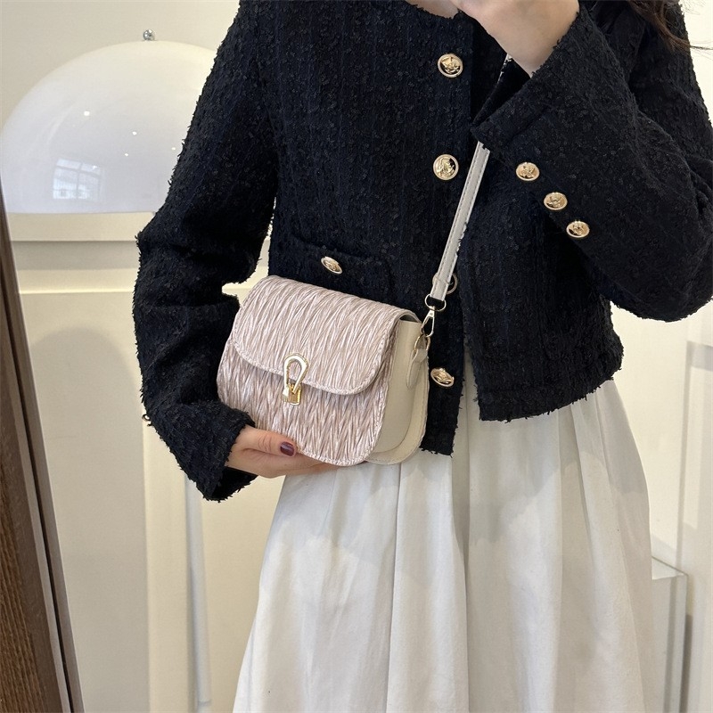 2024 New Fashion Freshly Pleated Saddle Bag - Stylish Large Capacity Women&#039;s Bag for Autumn/Winter, Single-Shoulder Crossbody Small Square Bag