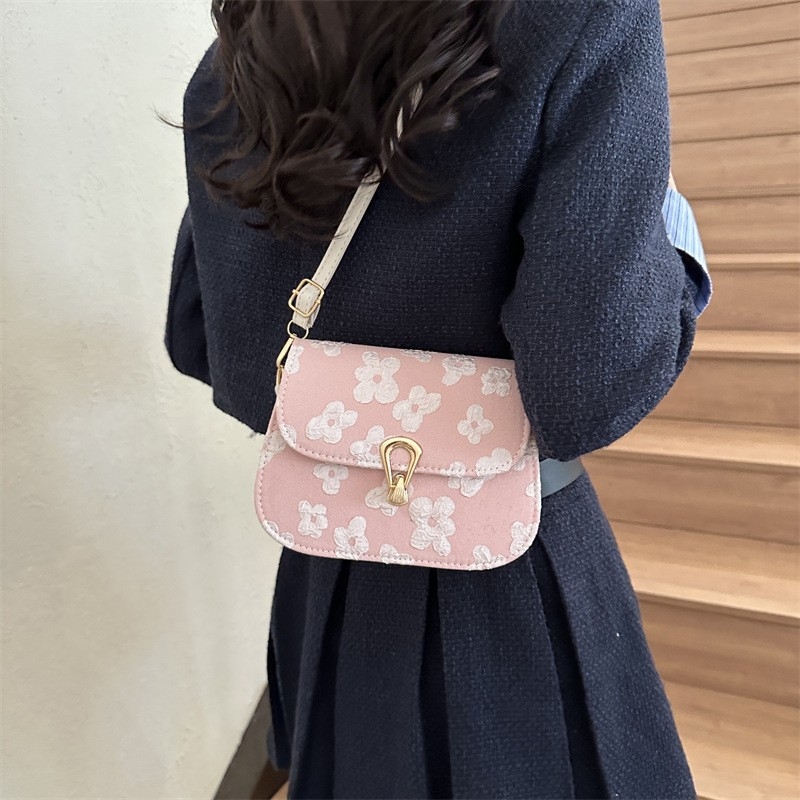 2024 New Fashion Floral PU Solid Color Large Capacity Commuting Handheld Single-Shoulder Crossbody Small Square Bag, Armpit Bag