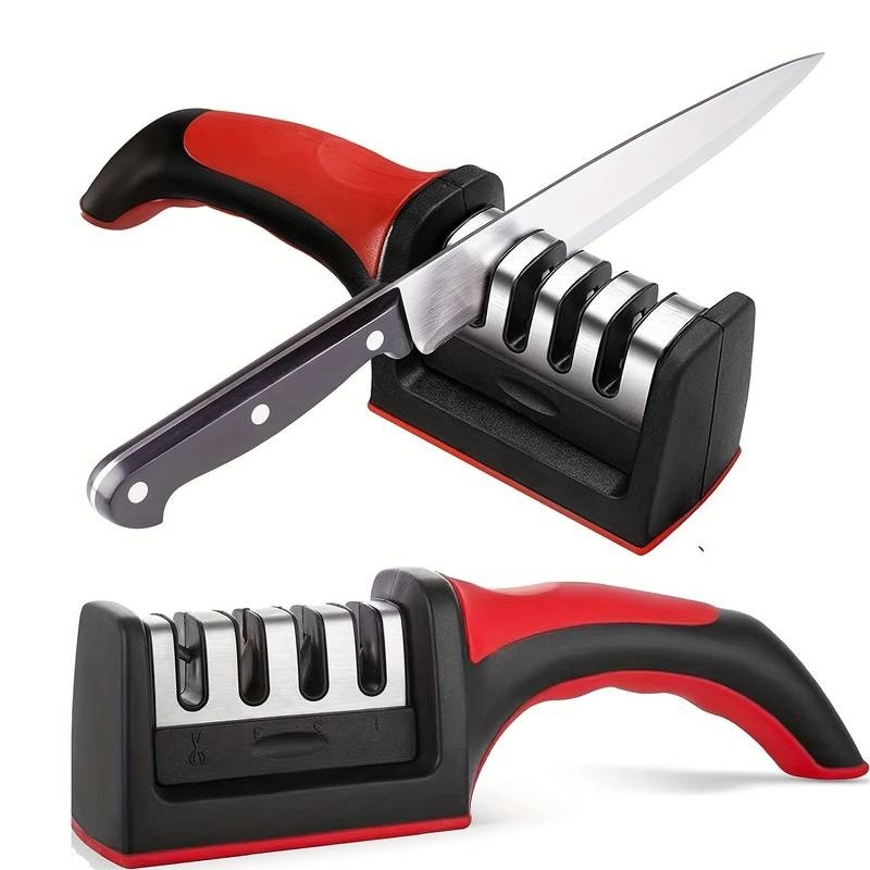 Kitchen Knife Sharpener - Stainless Steel 4-in-1 Kitchen Knife Sharpener - Ergonomic And Easy To Use Knife Sharpener Kit With 4-grade Knife Sharpener Slot