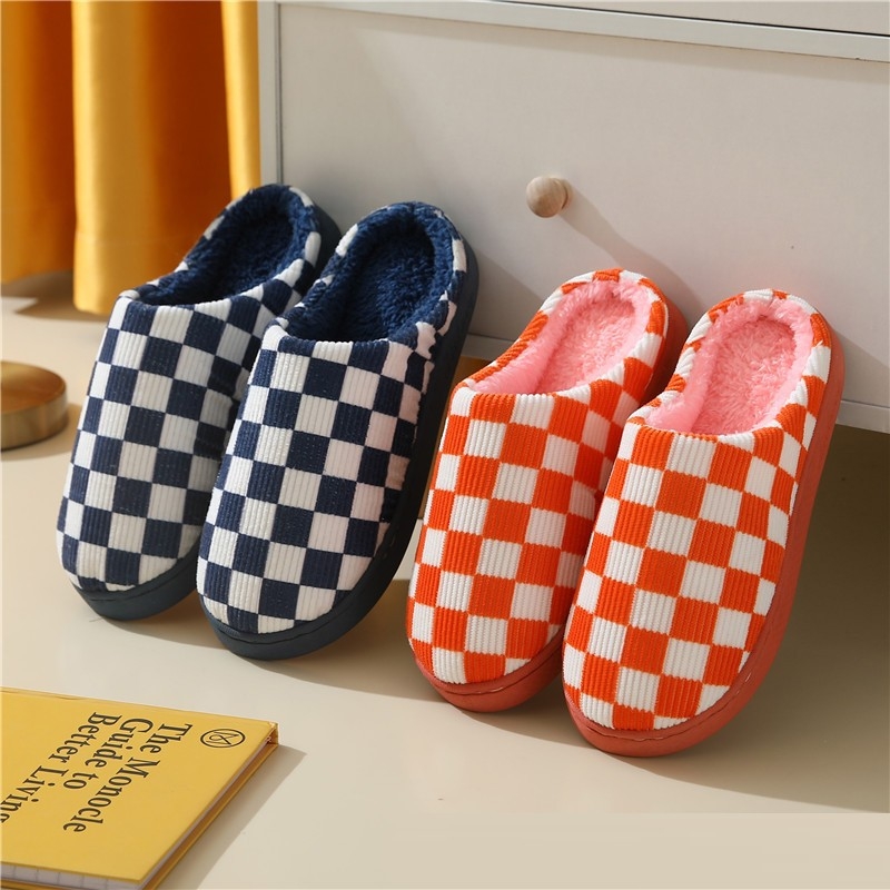 2024 New Thick-Soled Cotton Slippers for Women, Autumn and Winter Indoor Home Warm and Wear-Resistant Couple Plush Slippers for Men